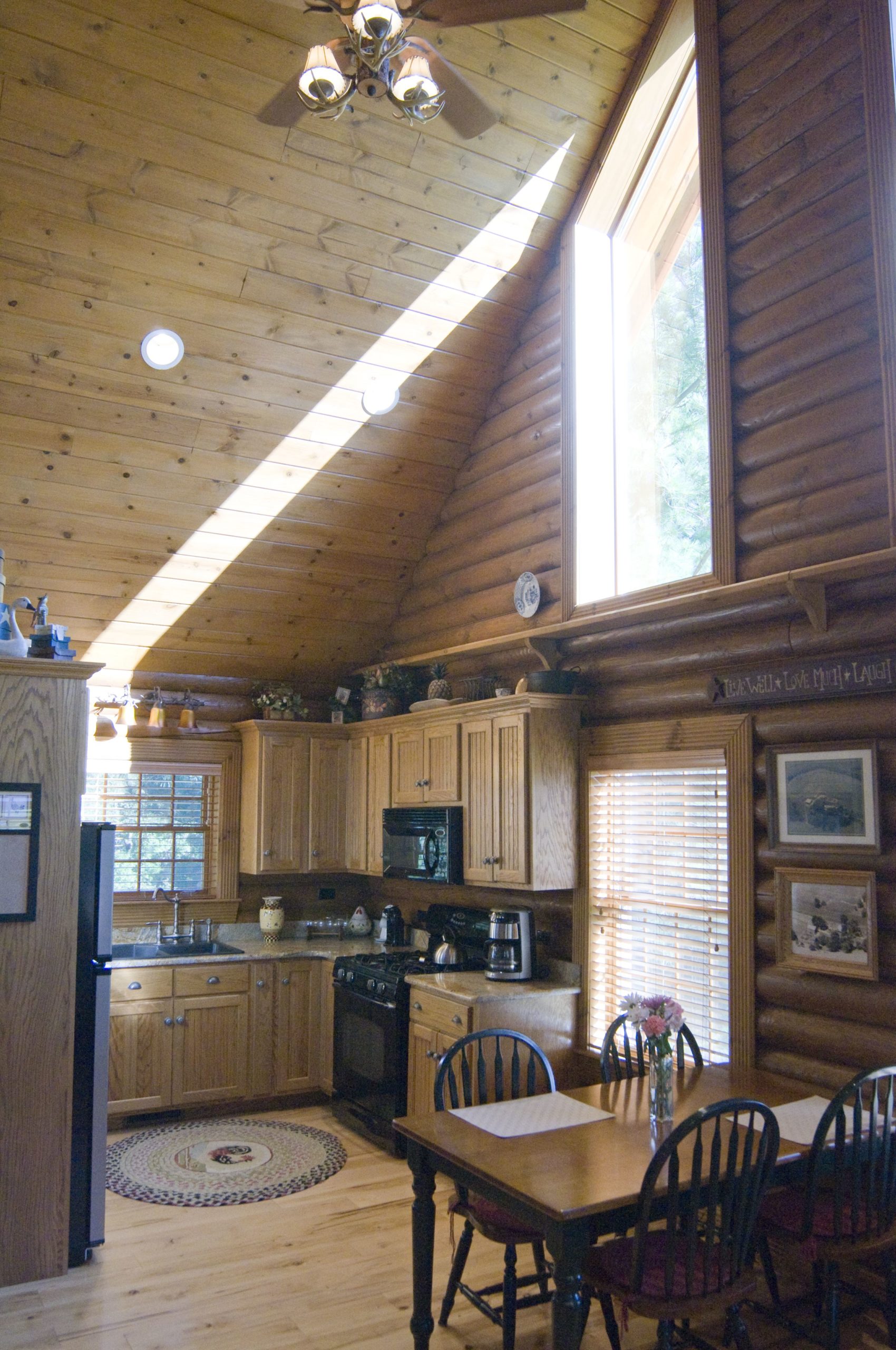 Kitchen of log cabin at Silvermist